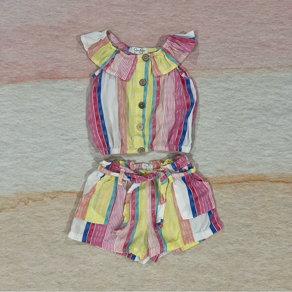 Girls 4T Jessica Simpson Bright Multi Striped Tee & Short Set (runs small)